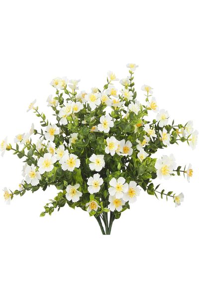 Generic 4 باقات من الزهور الاصطناعية للاستخدام الخارجي، زهور الكاميليا البيضا...