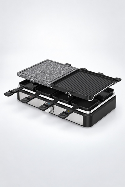 BLACK Grill electric pentru bucătărie, 2 în 1, 8 Persoane, Piatră și Placă de...