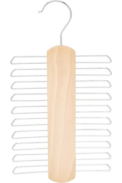 Generic 20 Bar Wooden Tie Hanger & Belt Rack, 2-Pack, 16 cm, Natural
