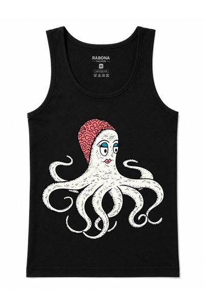 Rabona Fashion Crazy Octopus – Pink Brain Detailed Fun Cartoon Tank Top