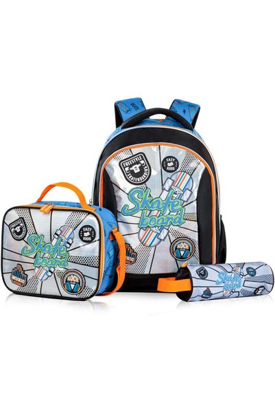 Generic 17" Set of 3 Backpack w/Lunch Bag and Pencil Case - Skate Board