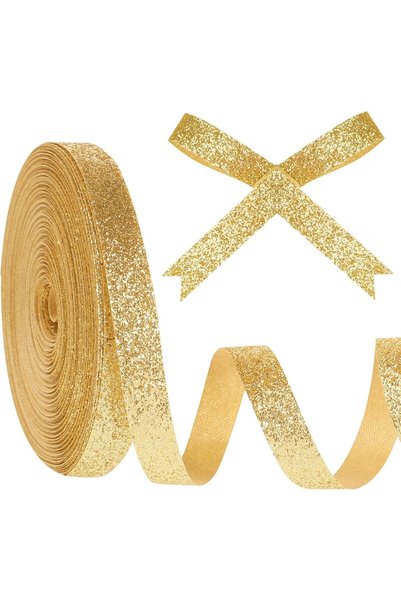 Generic Gold Glitter Ribbon, 3/8 Inch x 10 Yards Glitter Ribbon | Gold Cut Ed...