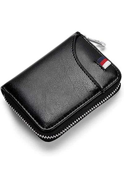 Generic Slim rfid wallets for men, genuine leather card holder zipper card ca...