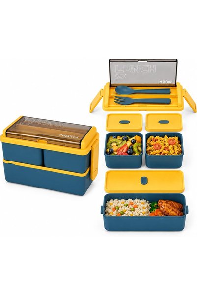Generic Bento Box for Kids and Adults, 1400 ml Double Layer Lunch Box with 3 ...