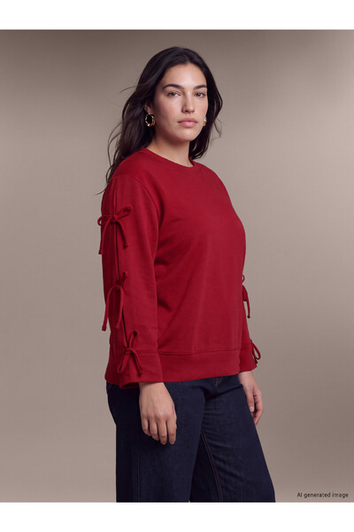 LC Waikiki TWO MT SHOP QUALITY LCW Petite Burgundy Bow-Detail Women's Sweatshirt