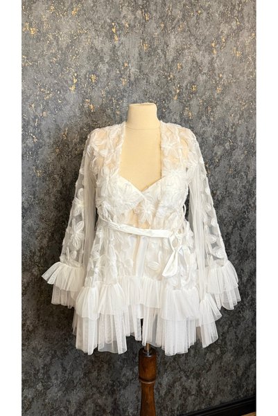 Loviana belle Custom-designed rose-patterned 4-piece pajama set with tulle details (in a box)
