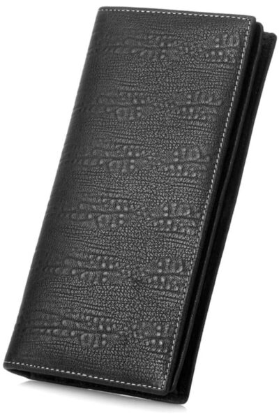 Generic Men's Genuine Leather Multi-Card Long Bifold Wallet For Checkbook, Bl...