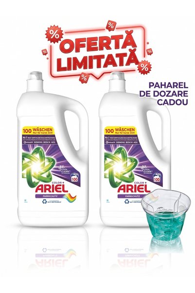 Ariel OFERTA 2 x Detergent lichid de rufe Color+, 100 de spălări, 5L + Cupa D...
