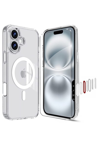 ERBORD Husă MagSafe pentru iPhone 16, transparentă + sticlă securizată