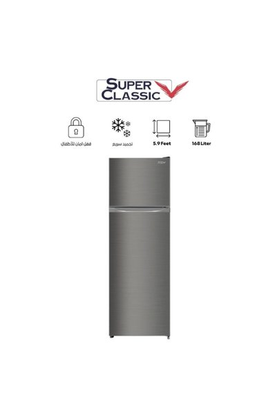 SUPER CLASSIC ثلاجة سوبر كلاسيك بباب مزدوج مع فريزر، 168 لتر، 5.90 قدم، فضي -...