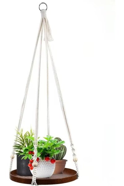 Generic Macrame Plant Hanger,74 * 30cm Hanging Planter Shelf Brown