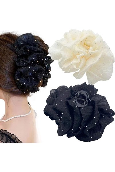 Generic 2 Pcs Chiffon Silk Hair Clip with Rhinestone, Large Hair Claw Clips B...