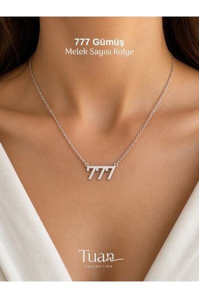 Tuan Collection 777 Angel Number Necklace—Unisex for Women and Men, Silver-Co...