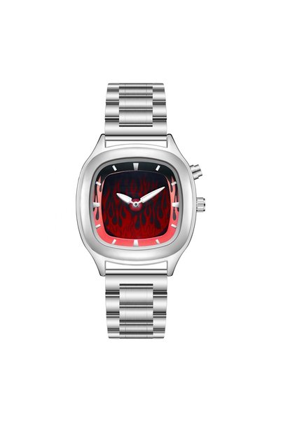 Tessero Ceas de mana unisex Red Flame din otel inoxidabil argintiu, design fu...
