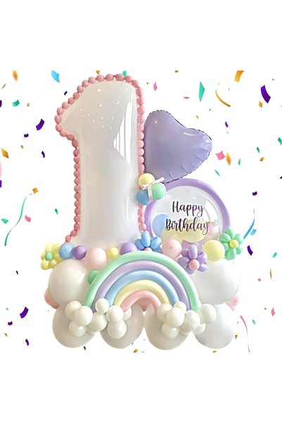 Generic 1st Birthday Balloon Set for Girls and Boys, 32" Number 1 Foil Balloo...