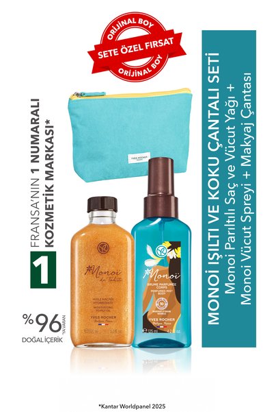 Yves Rocher Monoi Işıltı ve Koku Çantalı Seti – Vücut Spreyi 125 ml & Işıltıl...