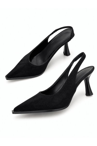 Hepsi Moda Vera Pointed Toe Suede Heeled Shoes - Black (ÖS)