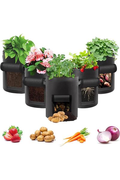 Generic أكياس زراعة البطاطس، مجموعة من 5 أكياس زراعة سعة 10 جالون، أكياس زراع...