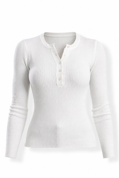 5in1Canpolat Ecru Corded Fabric Crew Neck Button-Down Sweater