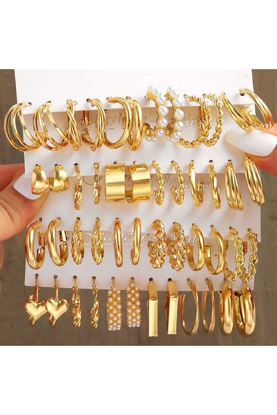 Tessero Set cercei dama tortite Golden Hoop Set placati cu aur, set generos c...