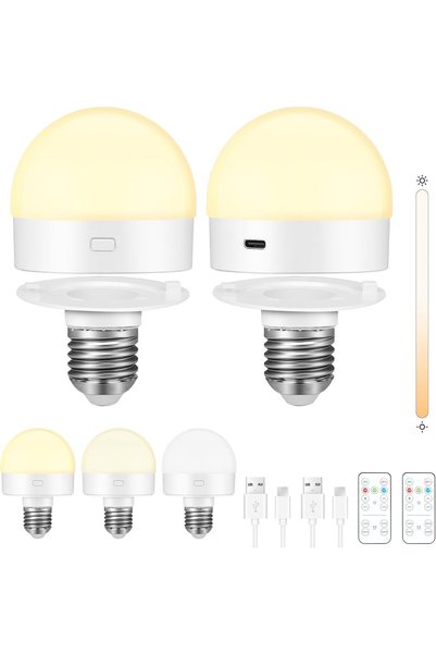 Generic 2 عبوة من مصابيح LED E27 القابلة لإعادة الشحن، مصابيح تعمل بالبطارية ...