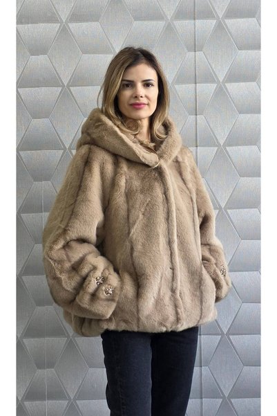 GLAMSI Jachetă cu glugă Estera din blană ecologică Luxury, cu accesorii la ma...