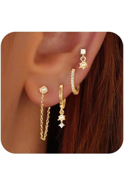 Generic Gold Hoop Earrings for Women, Dainty Stud and Pearl Earring Set, Hypo...