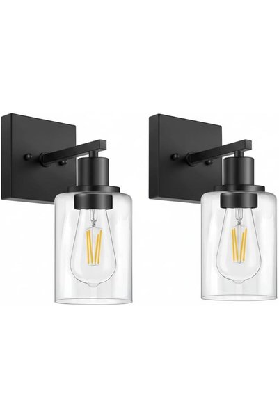 Generic Modern Wall Sconces Set of 2 – Matte Black LED Wall Lamps with Clear ...