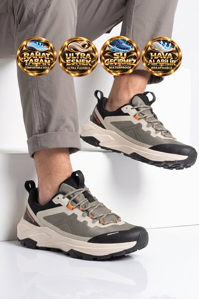 GORNORNIE Gray Waterproof Men's Outdoor Trekking Shoes with Laces and Non-Sli...