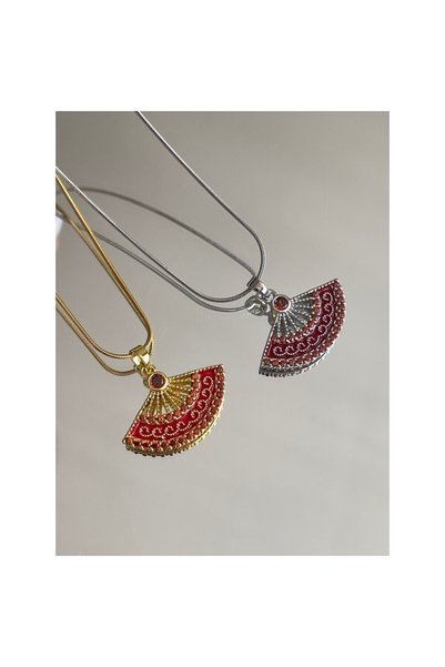 Solvia Officiall Red Fan-Shaped Shatterproof Stainless Steel Necklace That Do...