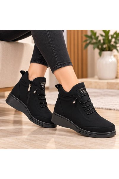 SCR Ayakkabı Women's Zip-Up Boots with Elastic Band and Fleece-Lined Insulation 458