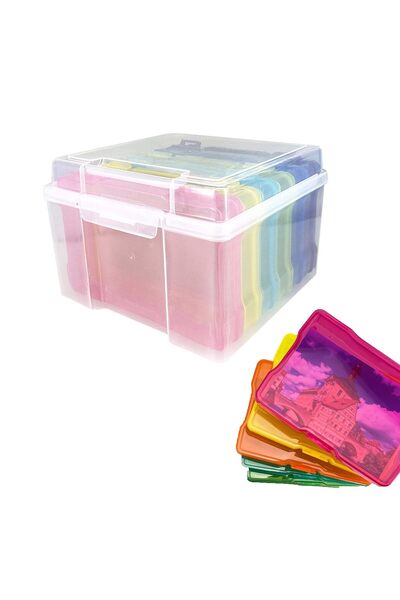 KASTWAVE Clear Photo Storage Box, KASTWAVE, Card Organizer with 6 Inner Stora...