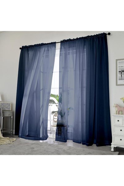 Generic Blue Sheer Curtains, Sheer Curtains 84 inch Length 2 Panels Set, Rod ...