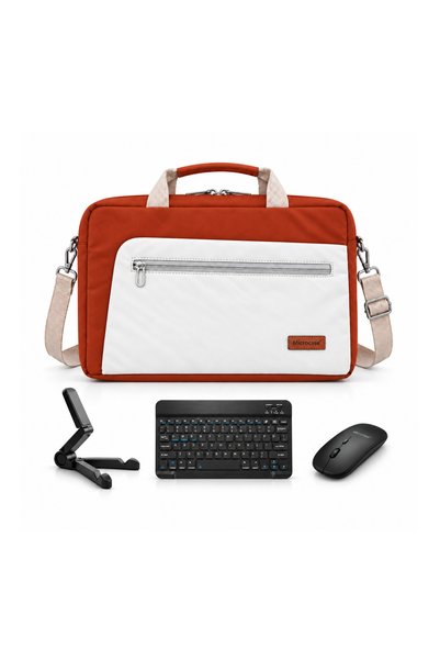 Microcase HONOR MagicPad 4 12.3 inch ile uyumlu 4in1 SET Tablet Çanta + Bluetooth Klavye + Mouse + Tablet Standı Krem Kiremit - SİYAH AL5919