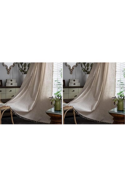 Generic Boho Curtains Natural Linen Look Textured Burlap for Bedroom, Rod Poc...