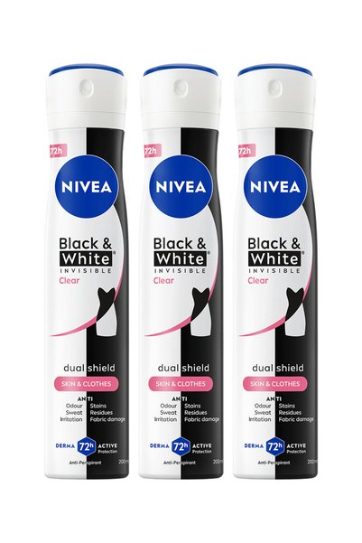 NIVEA 3x ΣΥΣΚΕΥΑΣΙΑ Αντιιδρωτικό Σπρέι Black & White Clear 200ml, 72h