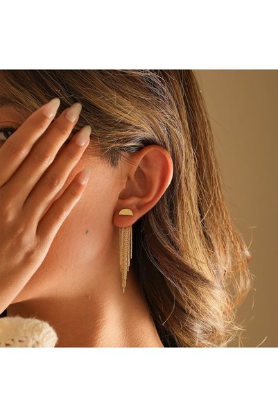 Generic Gold Tassel Dangle Earrings - 14K Gold-Plated Chain Drop Earrings for...