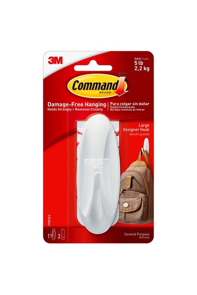 COMMAND Large Designer Hook with Strips, Holds 2.2 kg - No Damage Adhesive Wa...