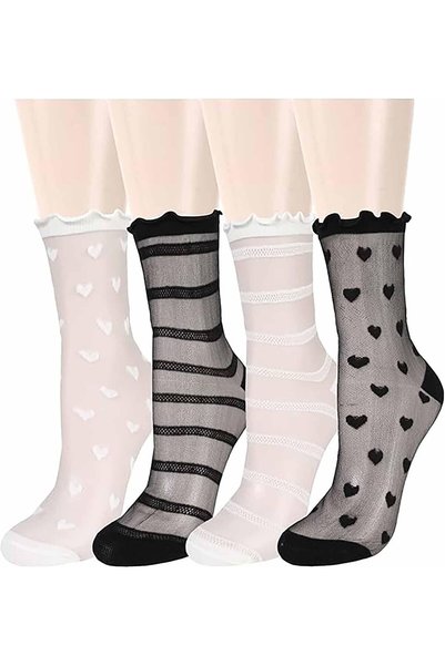 Generic 4 Pairs of Women's Lace Socks, Mesh Lace Loose Socks, Decorative Heel...