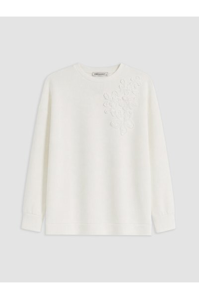 LC Waikiki LCW Modest White Interlock Embroidered Loose & Oversized Women's S...