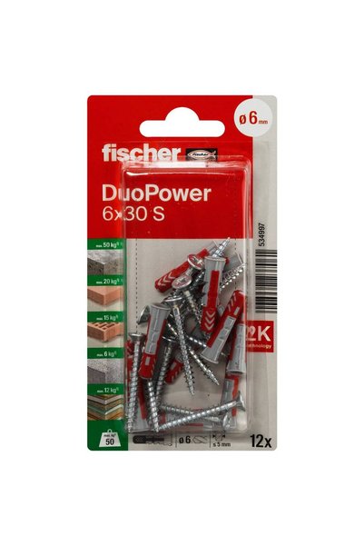 Fischer 534997 DuoPower 6 x 30 S K NV Set de dibluri 30 mm 6 mm 1 set 534997