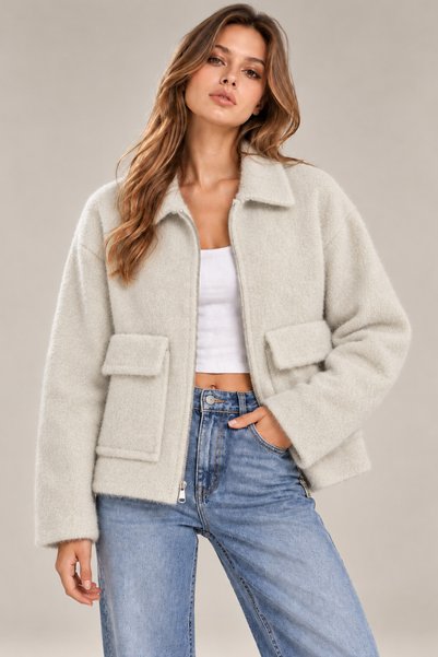 Tarz Cool Kadın Yumuşak Dokulu Fermuarlı Cepli Oversize Triko Ceket – Standar...