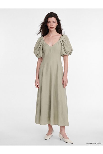 LC Waikiki TWO MT SHOP QUALITY LCW Comfort Green Voile Straight Dress