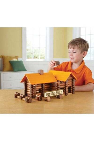 Generic 165 Piece Wooden Log Cabin Building Set, Interlocking Blocks, STEM Co...