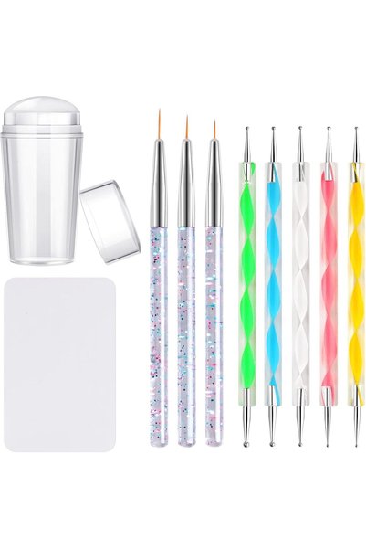 Kalolary Nail Stamper Nail Art Brushes Dotting Pens, French Tip Nail Stamp Cl...