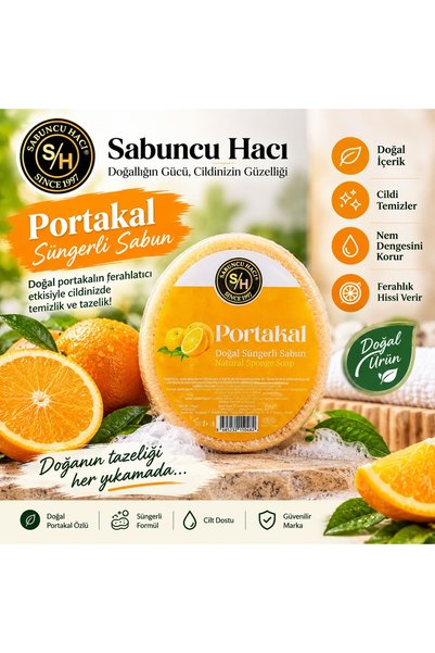 Sabuncu Hacı ORANGE-INFUSED SPONGE SOAP 130–140 GR | FRESH-SMELLING, CONVENIE...