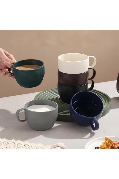 Generic مجموعة أكواب قهوة مكونة من 6 قطع، أكواب قهوة بسعة 12 أونصة، أكواب متي...