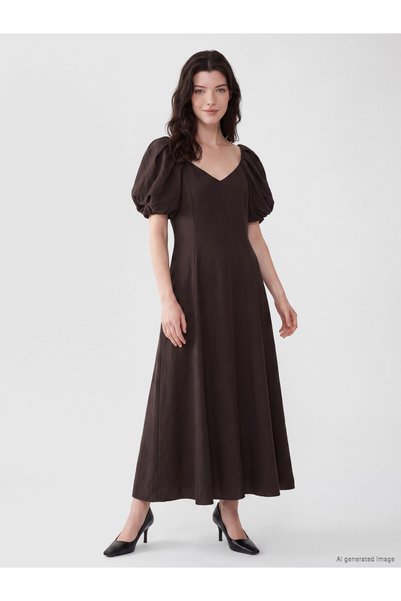 LC Waikiki TWO MT SHOP QUALITY LCW Comfort Brown Voile Straight Dress