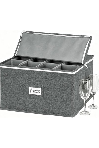 Boczif Wine Glass Storage Case, Stemware Storage Boxes with Dividers, Glasswa...