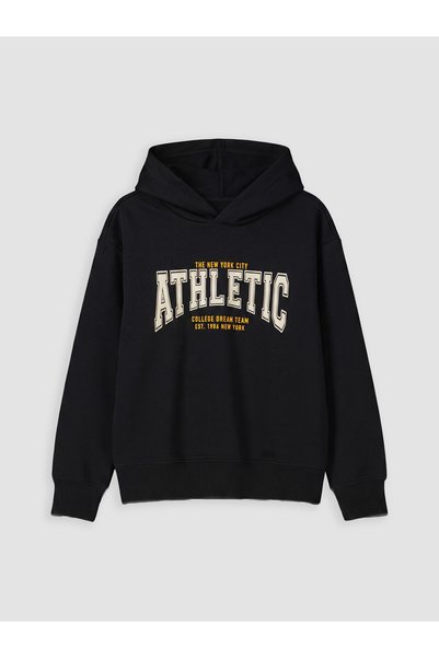 LC Waikiki Nevavm Black Hooded Printed Sweatshirt for Boys